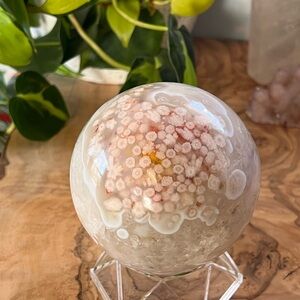 Incredibly Unique Quartz and Flower Agate Sphere (Large - 84 mm!)